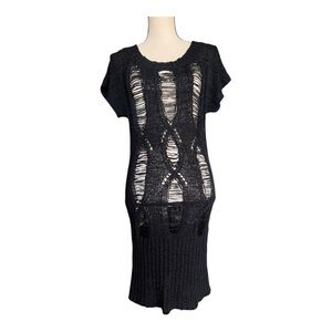 Baby Phat Y2K Black Knit Draped Distressed Dress Size L